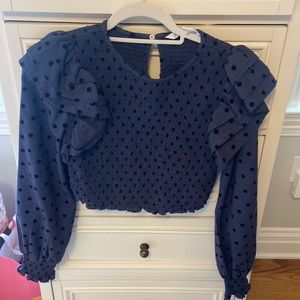 Zara long sleeve polka dot crop top